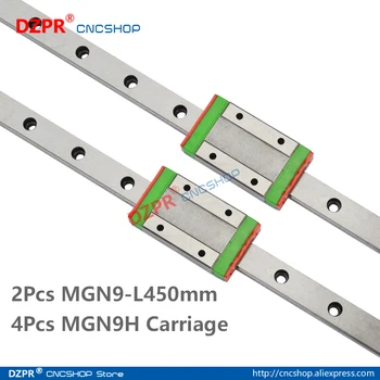 MGN9 450 мм 2шт 17,72 дюйма миниатюрный линейный рельс 4шт каретный блок MGN9H для 3D-принтера, станка с ЧПУ, деталей с ЧПУ