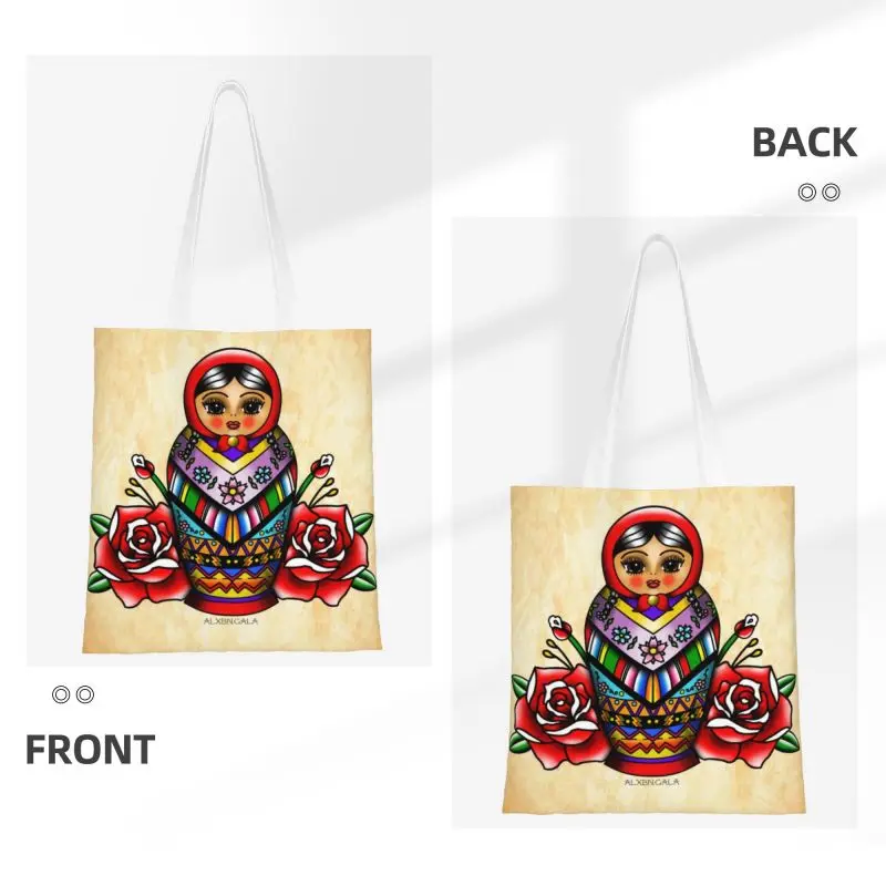 Мексиканская матрешка с цветочным узором, сумка для покупок, женская забавная русская бабушка, холщовые сумки для покупок через плечо . ' - ' . 1