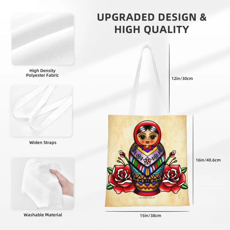 Мексиканская матрешка с цветочным узором, сумка для покупок, женская забавная русская бабушка, холщовые сумки для покупок через плечо . ' - ' . 2