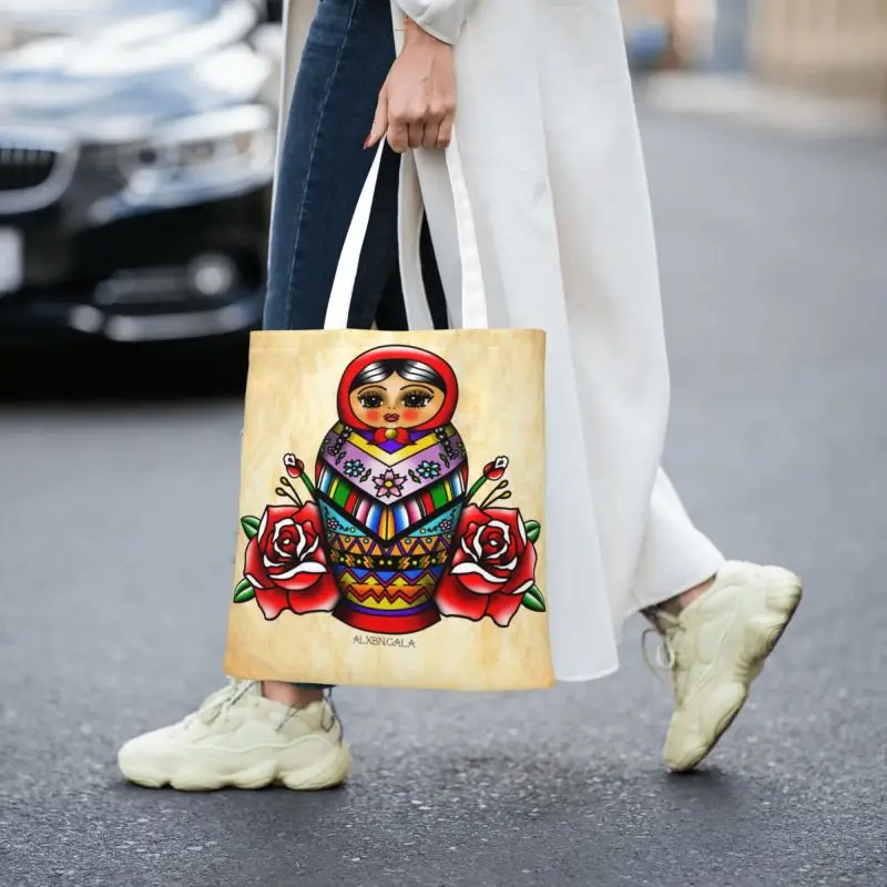 Мексиканская матрешка с цветочным узором, сумка для покупок, женская забавная русская бабушка, холщовые сумки для покупок через плечо . ' - ' . 3