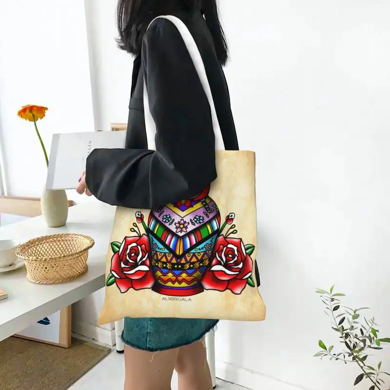 Мексиканская матрешка с цветочным узором, сумка для покупок, женская забавная русская бабушка, холщовые сумки для покупок через плечо . ' - ' . 4