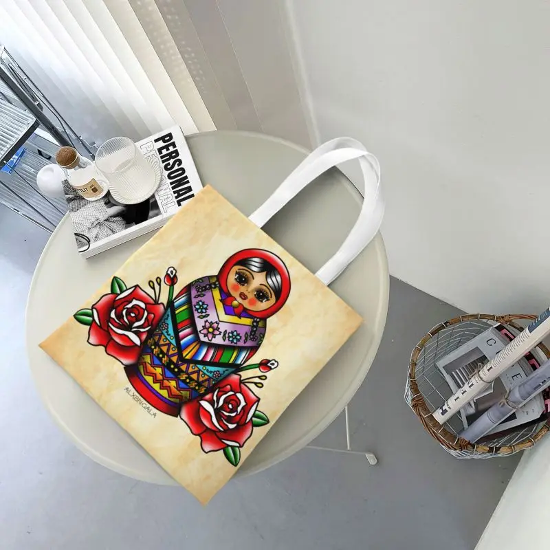 Мексиканская матрешка с цветочным узором, сумка для покупок, женская забавная русская бабушка, холщовые сумки для покупок через плечо . ' - ' . 5