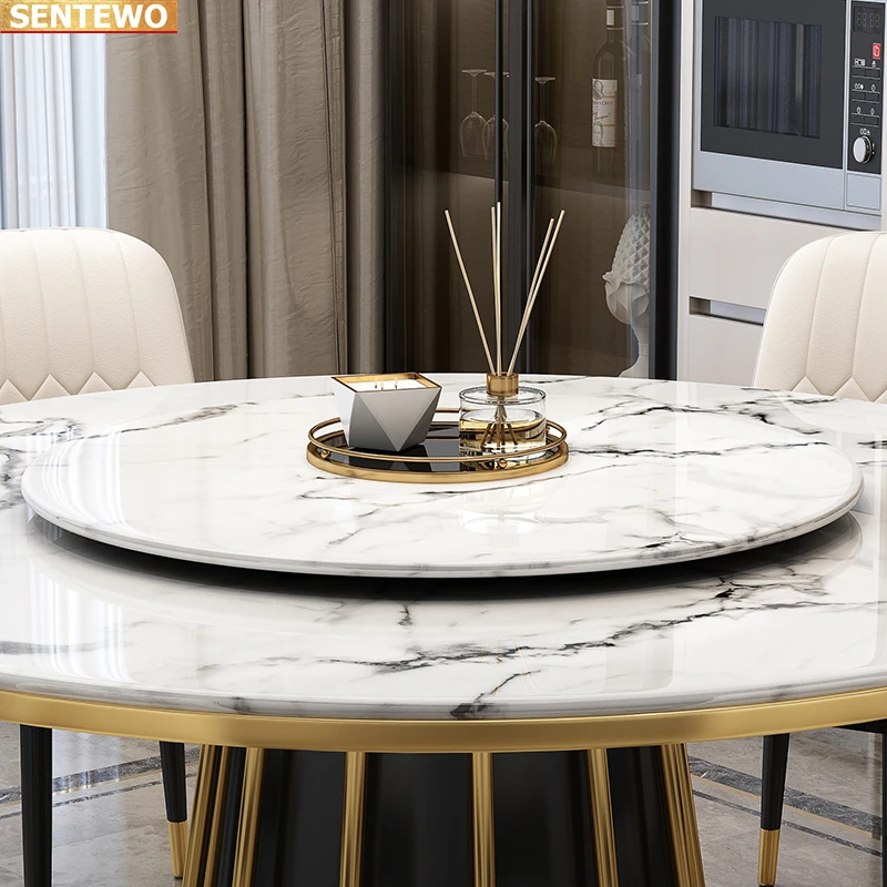 Роскошный дизайнерский круглый обеденный стол из мраморной плиты, обеденный стол с 4 стульями и 6 стульями mesa tisch furniture meuble из нержавеющей стали с золотым основанием . ' - ' . 5