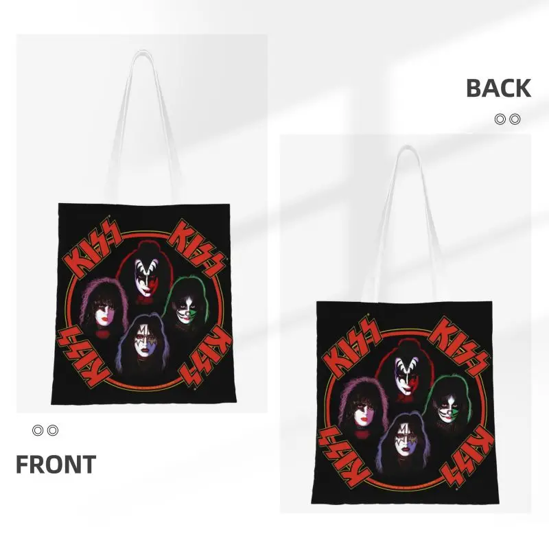 Симпатичные участники группы KISS с потрясающим дизайном Сумки для покупок Многоразовые холщовые сумки для покупок через плечо . ' - ' . 1