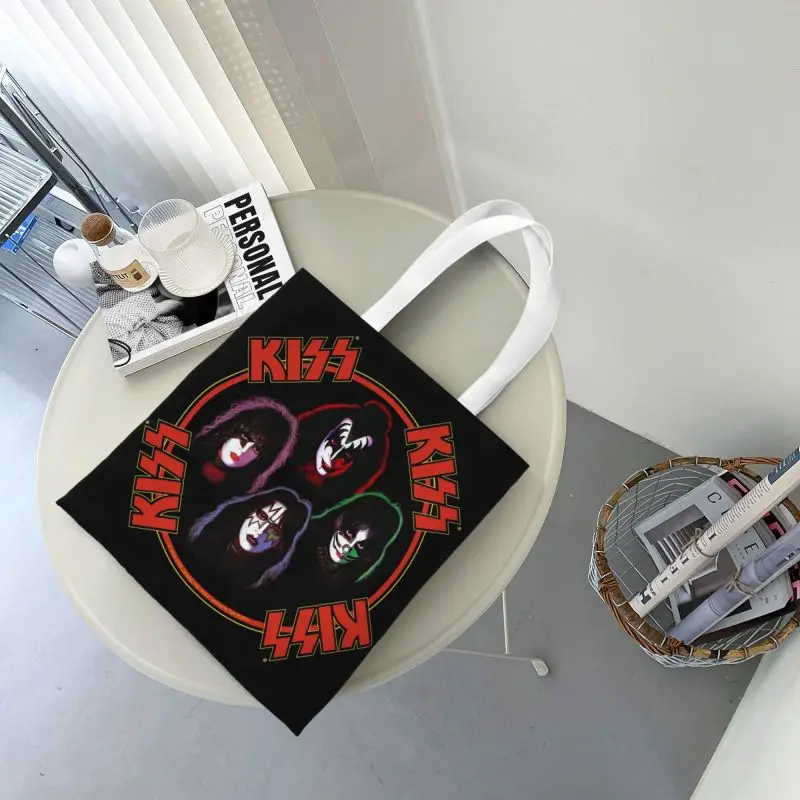 Симпатичные участники группы KISS с потрясающим дизайном Сумки для покупок Многоразовые холщовые сумки для покупок через плечо . ' - ' . 5