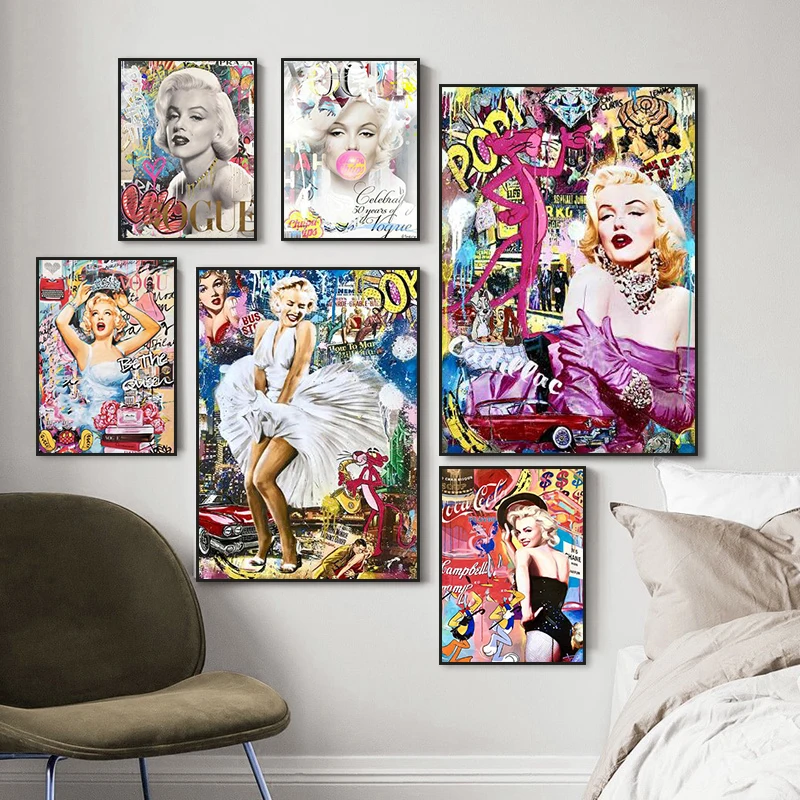 Плакат Мэрилин Монро, картины на холсте, модные, сексуальные Женские граффити, уличный поп-арт, настенные панно для украшения дома, комнаты . ' - ' . 2