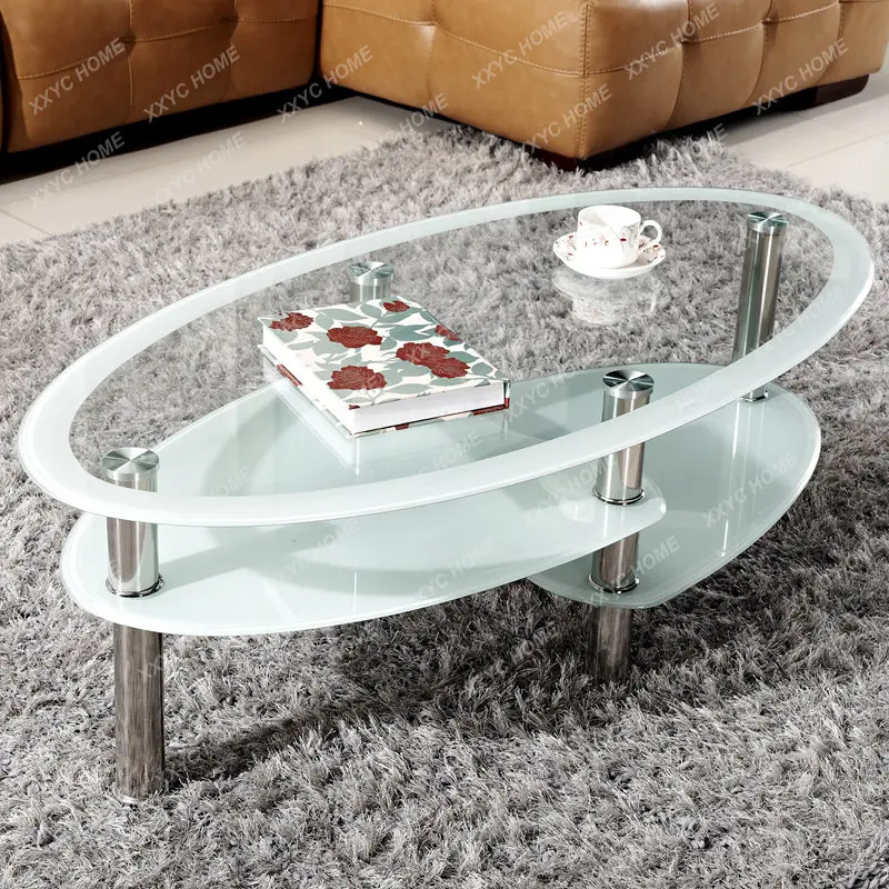 Журнальный столик для маленькой квартиры из закаленного стекла, комната простоты, Маленький чайный столик овальной формы, Креативный простой чайный столик, Маленький круглый столик . ' - ' . 0