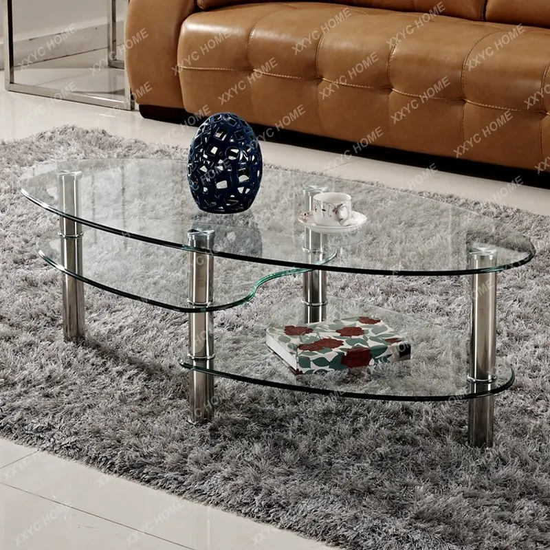 Журнальный столик для маленькой квартиры из закаленного стекла, комната простоты, Маленький чайный столик овальной формы, Креативный простой чайный столик, Маленький круглый столик . ' - ' . 2