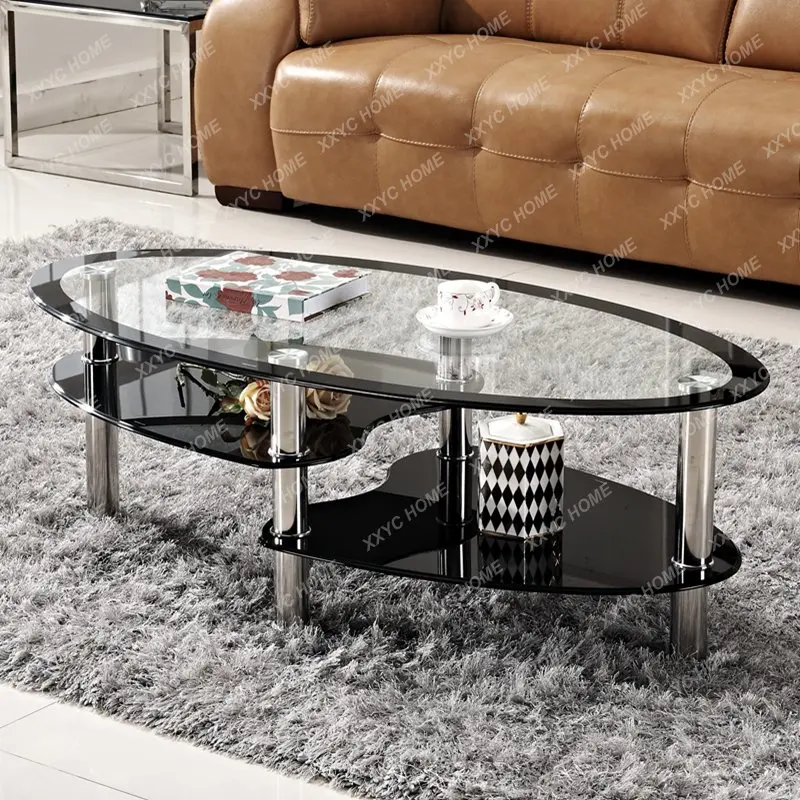 Журнальный столик для маленькой квартиры из закаленного стекла, комната простоты, Маленький чайный столик овальной формы, Креативный простой чайный столик, Маленький круглый столик . ' - ' . 4