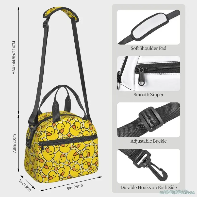 Симпатичная сумка для ланча в виде желтой утки с регулируемым плечевым ремнем, изолированный ланч-бокс, термосумка-холодильник, многоразовая сумка-тоут для женщин и мужчин . ' - ' . 1