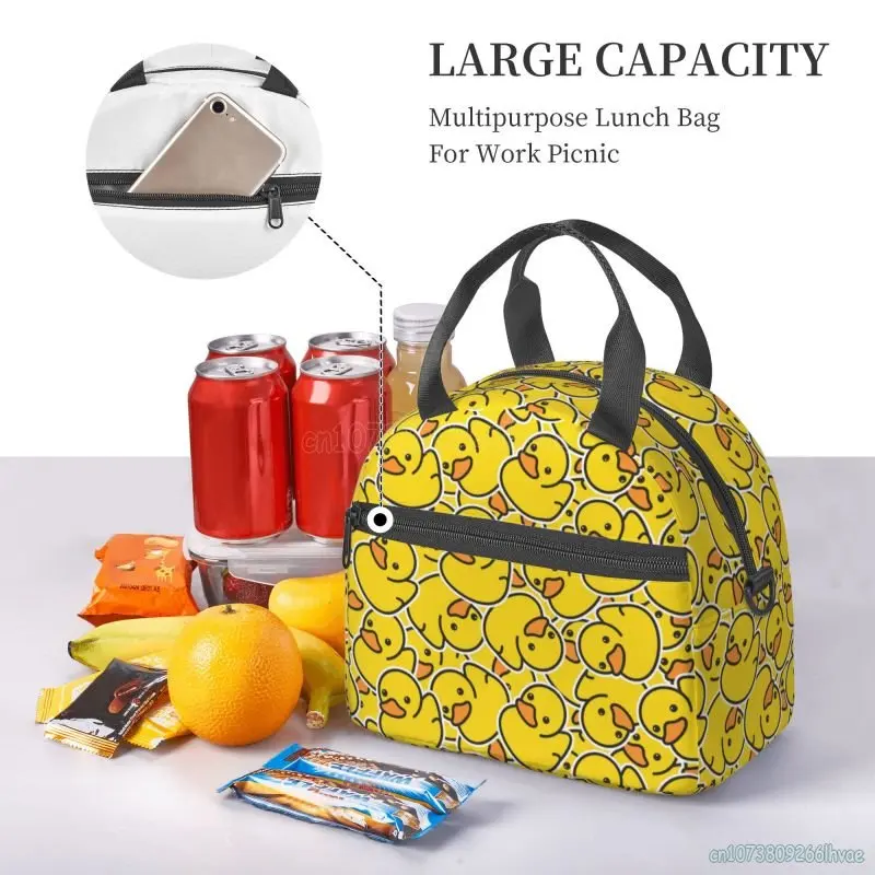 Симпатичная сумка для ланча в виде желтой утки с регулируемым плечевым ремнем, изолированный ланч-бокс, термосумка-холодильник, многоразовая сумка-тоут для женщин и мужчин . ' - ' . 4