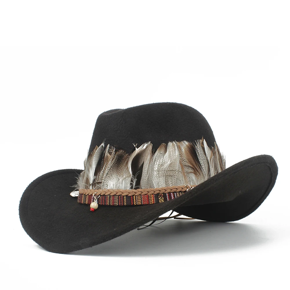 Детская шерстяная Полая ковбойская шляпа в западном стиле для мальчиков и девочек Out Black Fascinator Кожаное Сомбреро Hombre Jazz Cap . ' - ' . 0