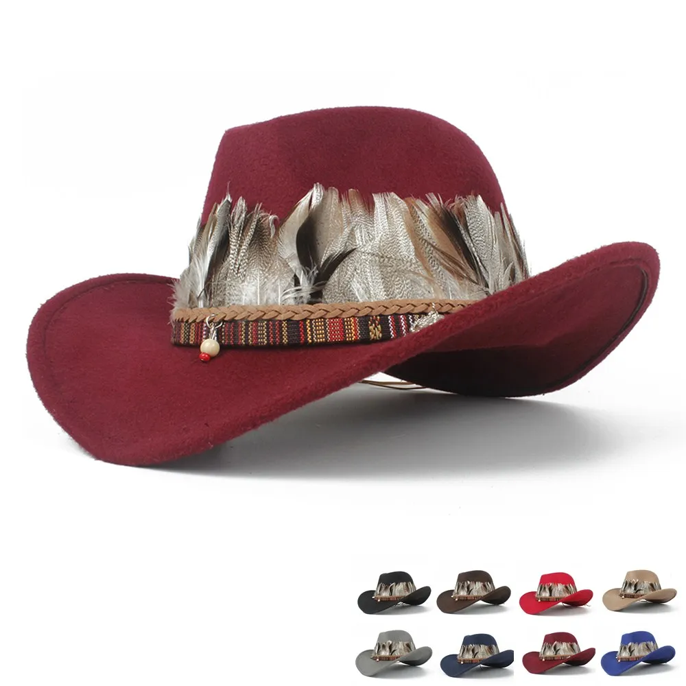 Детская шерстяная Полая ковбойская шляпа в западном стиле для мальчиков и девочек Out Black Fascinator Кожаное Сомбреро Hombre Jazz Cap . ' - ' . 1