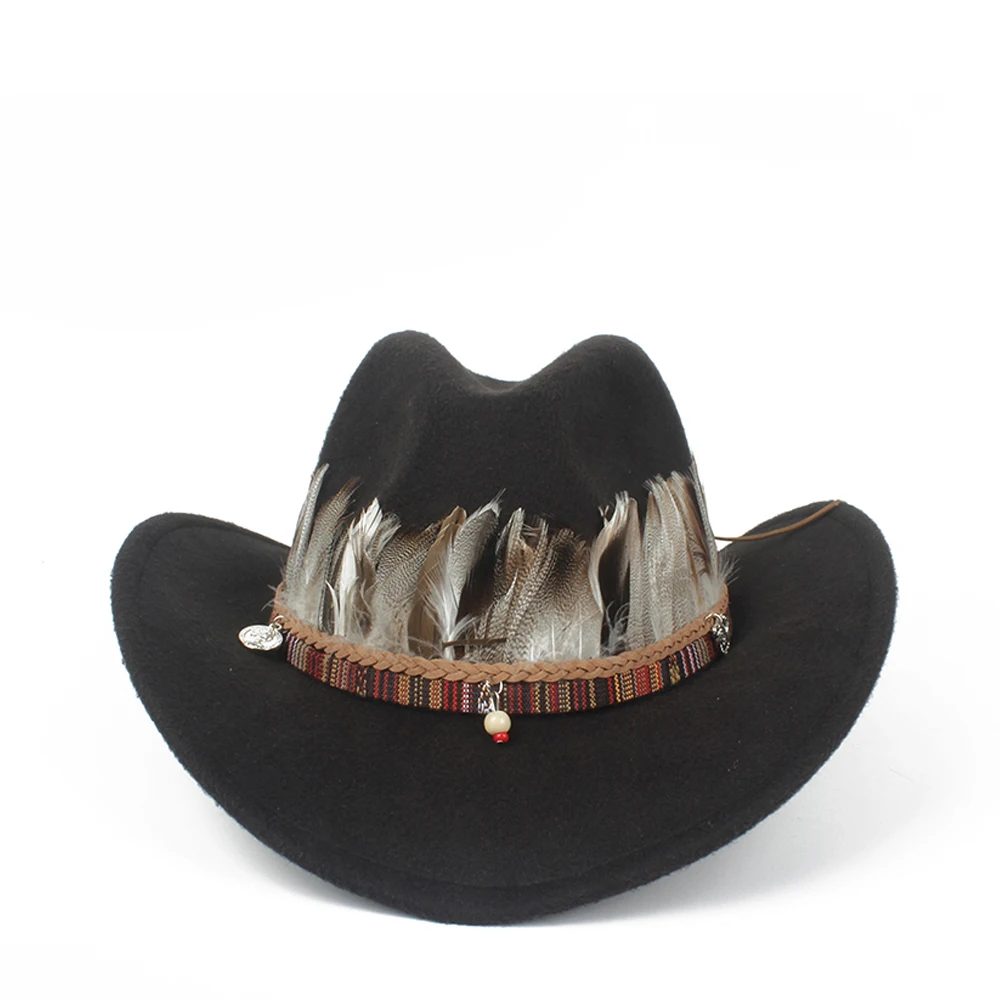 Детская шерстяная Полая ковбойская шляпа в западном стиле для мальчиков и девочек Out Black Fascinator Кожаное Сомбреро Hombre Jazz Cap . ' - ' . 2