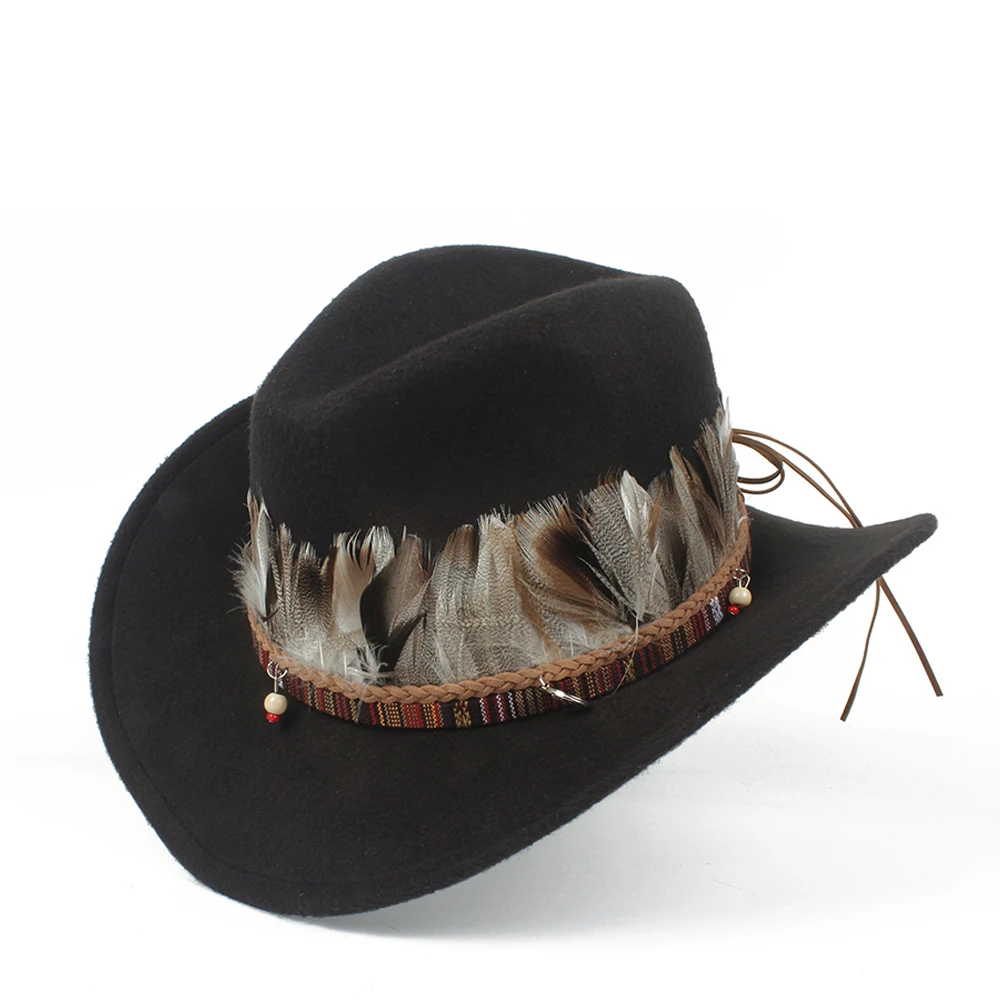 Детская шерстяная Полая ковбойская шляпа в западном стиле для мальчиков и девочек Out Black Fascinator Кожаное Сомбреро Hombre Jazz Cap . ' - ' . 3