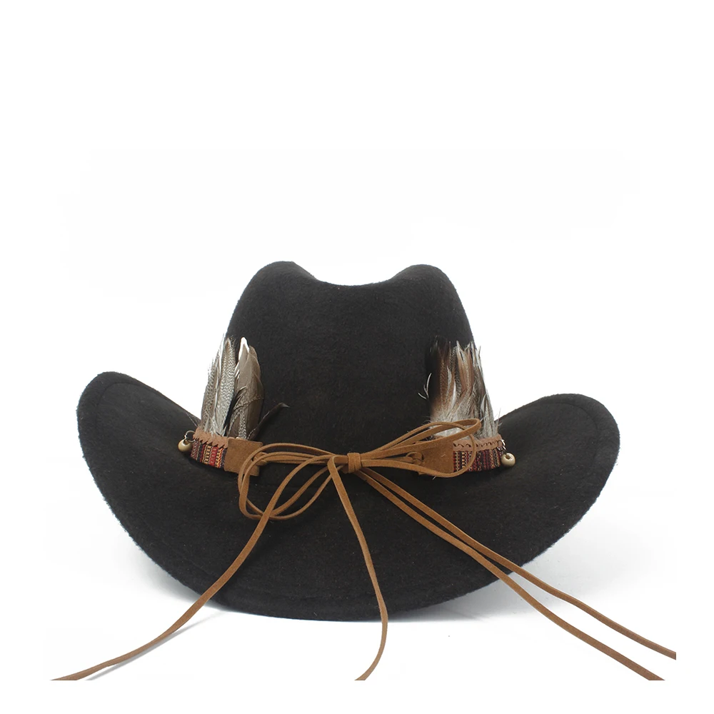 Детская шерстяная Полая ковбойская шляпа в западном стиле для мальчиков и девочек Out Black Fascinator Кожаное Сомбреро Hombre Jazz Cap . ' - ' . 4