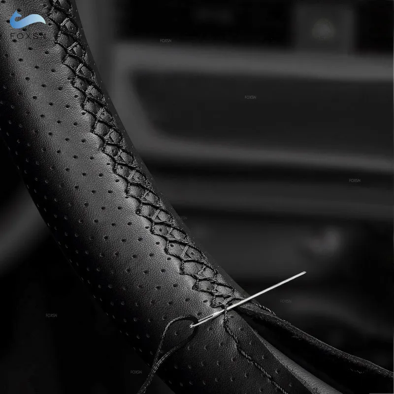 Чехол из мягкой перфорированной кожи для Hyundai Sonata 9 2015 2016 2017 4- Внутренняя отделка крышки рулевого колеса автомобиля ручной работы со спицами Черного цвета . ' - ' . 4
