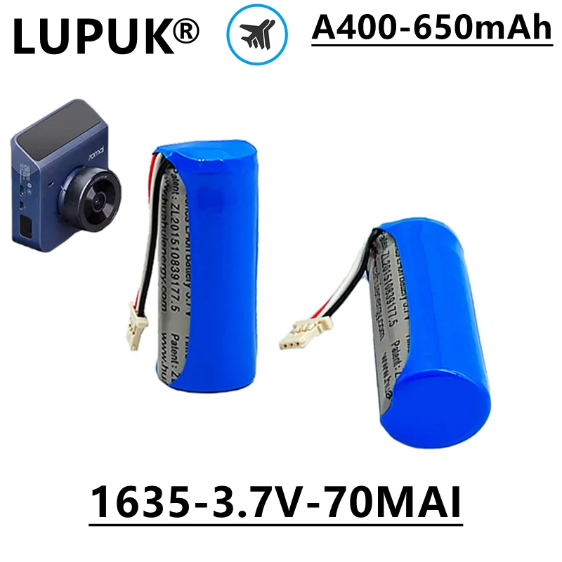 LUPUK - Оригинальная литий-ионная аккумуляторная батарея 1635, 3,7 В, 650 мАч, используемая для модели Intelligent Dash Cam A400 . ' - ' . 0