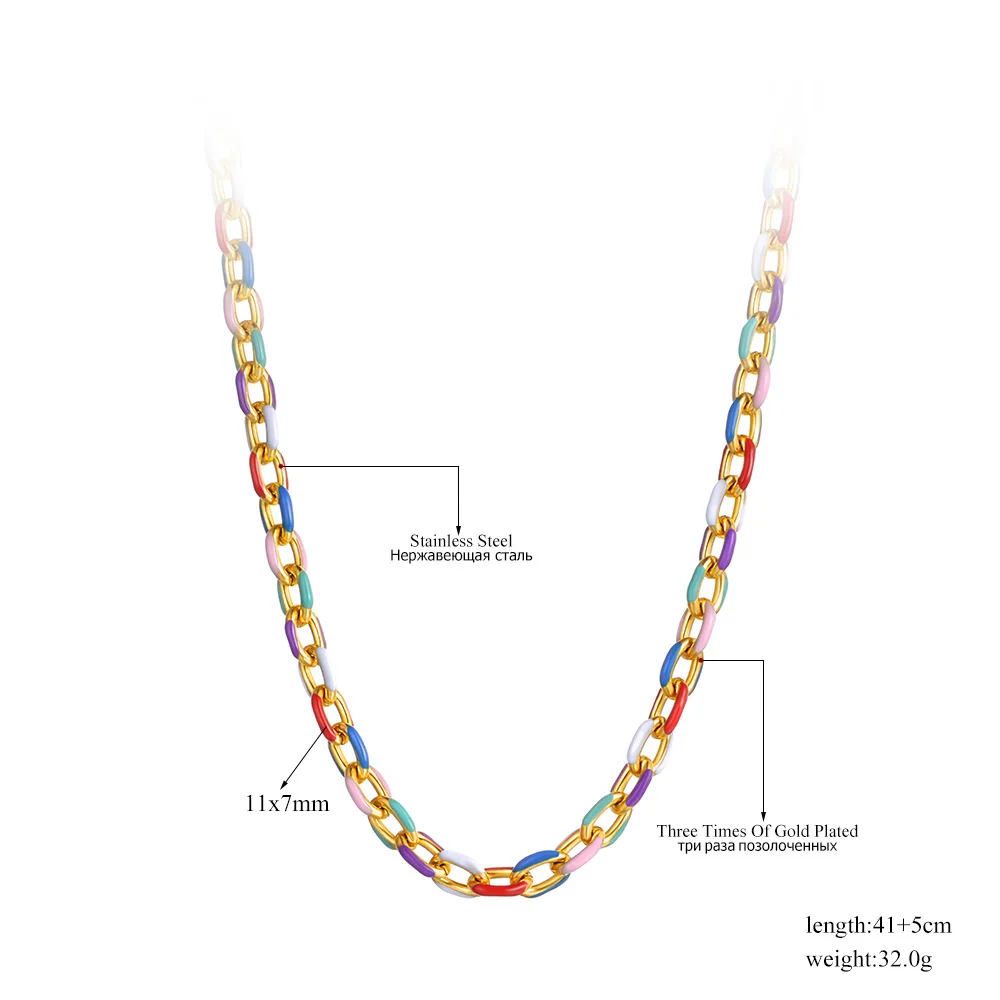 Ожерелья-цепочки из нержавеющей стали AENINE, модное ожерелье-шарм из 18-каратного золота с разноцветной глазурью, бесплатная доставка AN22045 . ' - ' . 2