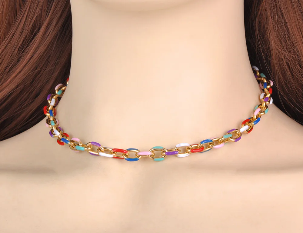 Ожерелья-цепочки из нержавеющей стали AENINE, модное ожерелье-шарм из 18-каратного золота с разноцветной глазурью, бесплатная доставка AN22045 . ' - ' . 5