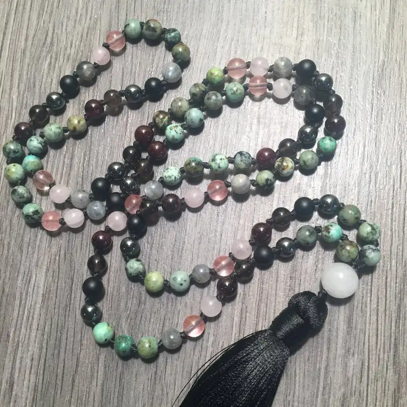 Ожерелье из 108 бусин Мала, фиолетовый кварц и лазурит, ожерелье Мала, ожерелья для медитации, украшения для йоги Taeesl . ' - ' . 4