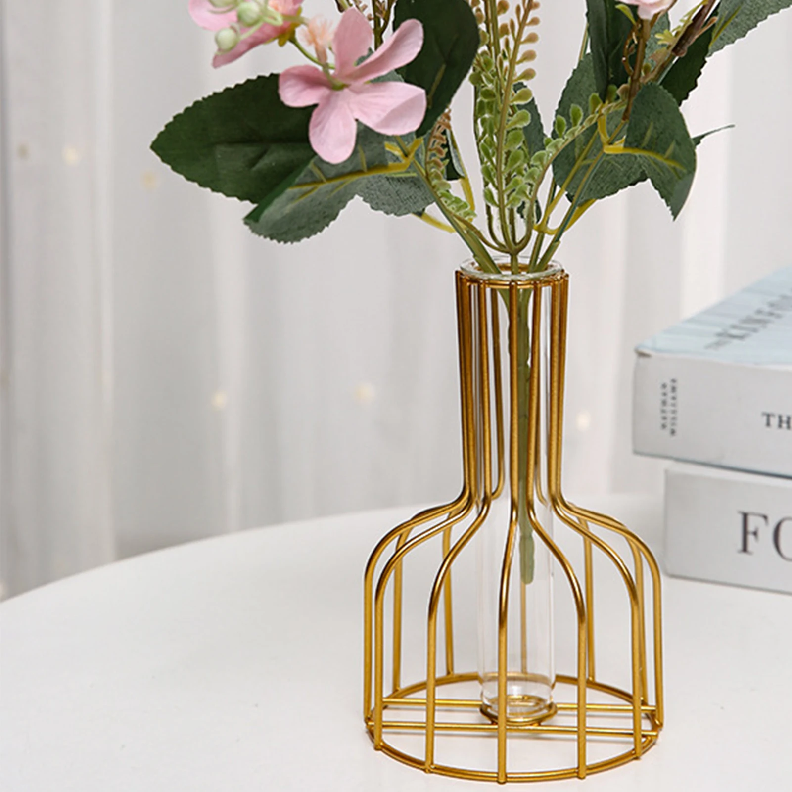 Простая золотая стеклянная ваза, геометрическая фермерская ваза, декоративные вазы для предметов декора книжных полок . ' - ' . 5