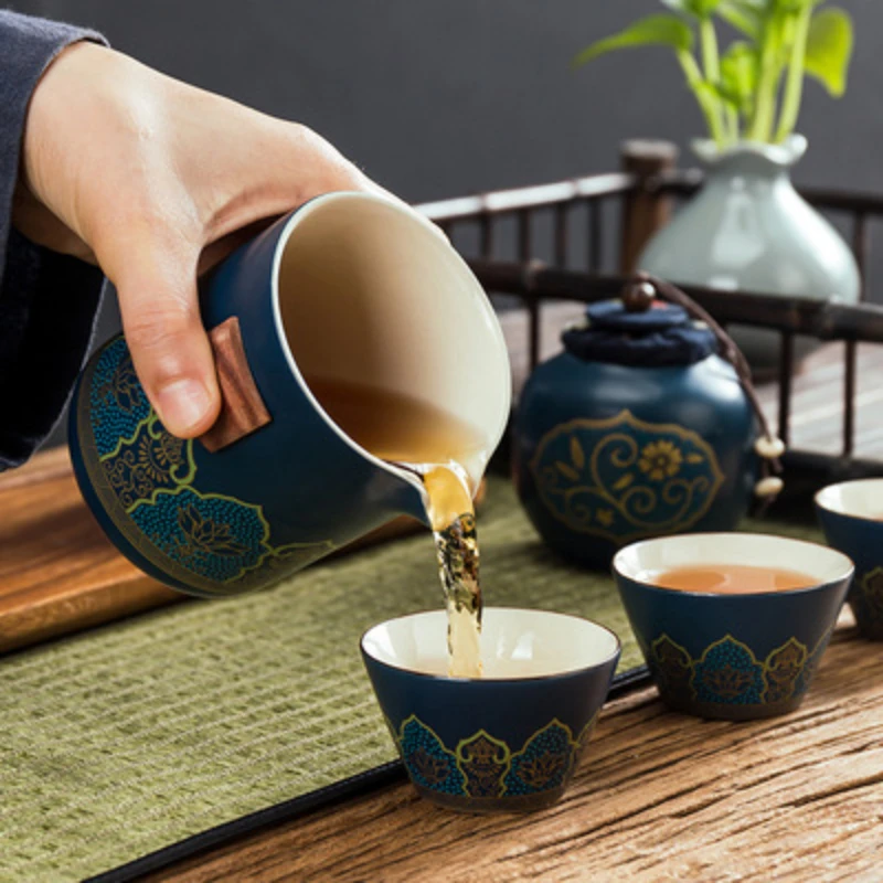 Элитная бутиковая чайная чашка цвета морской волны, Керамическая Роспись золотом, Персональная Маленькая Чайная чаша, Чайный набор Кунг-фу, чашка на одну чашку . ' - ' . 4