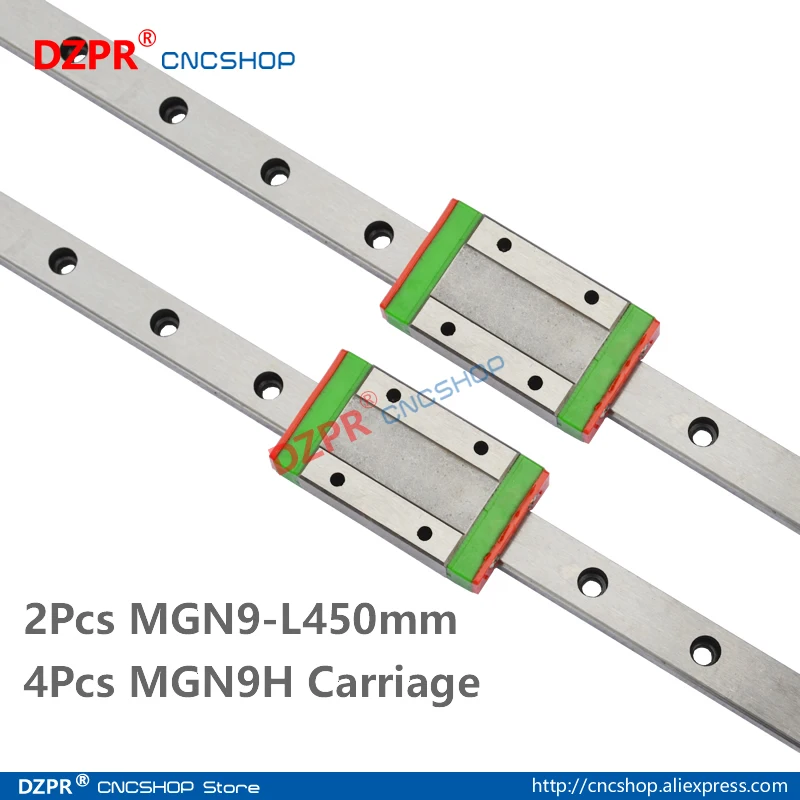MGN9 450 мм 2шт 17,72 дюйма миниатюрный линейный рельс 4шт каретный блок MGN9H для 3D-принтера, станка с ЧПУ, деталей с ЧПУ . ' - ' . 0