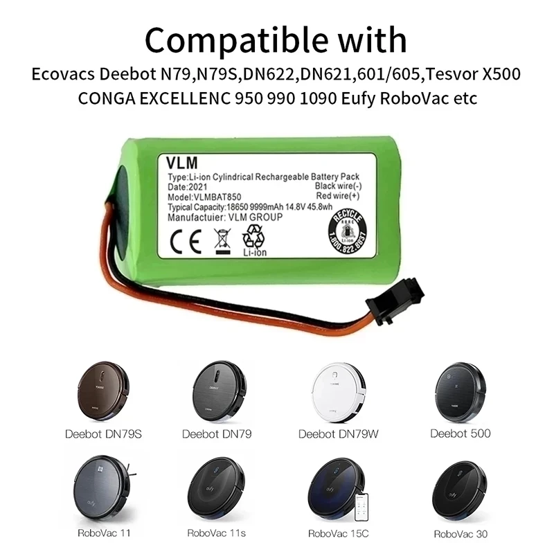 100% Новый литий-ионный аккумулятор 14,4V 9999mAh для Conga Excellence 990 Ecovacs Deebot N79 N79S DN622, Eufy Robovac 11 11S 12 15C 15S 35C . ' - ' . 5