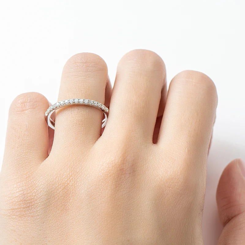 Кольца с муассанитом DJMAX S925 из стерлингового серебра Half Eternity с бриллиантом 1,5 мм, изысканное обручальное кольцо для женщин, подарок ювелирных изделий . ' - ' . 2