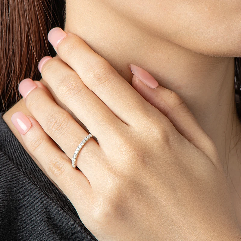 Кольца с муассанитом DJMAX S925 из стерлингового серебра Half Eternity с бриллиантом 1,5 мм, изысканное обручальное кольцо для женщин, подарок ювелирных изделий . ' - ' . 3