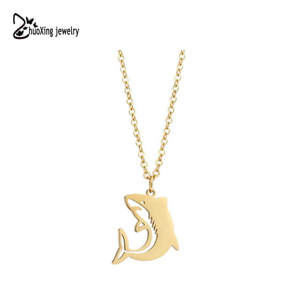 Золотое ожерелье с подвеской в виде Акулы, ювелирные изделия в стиле хип-хоп панк для мужчин, Модная Цепочка на шею из нержавеющей стали, Аксессуары для вечеринок, Подарки . ' - ' . 0