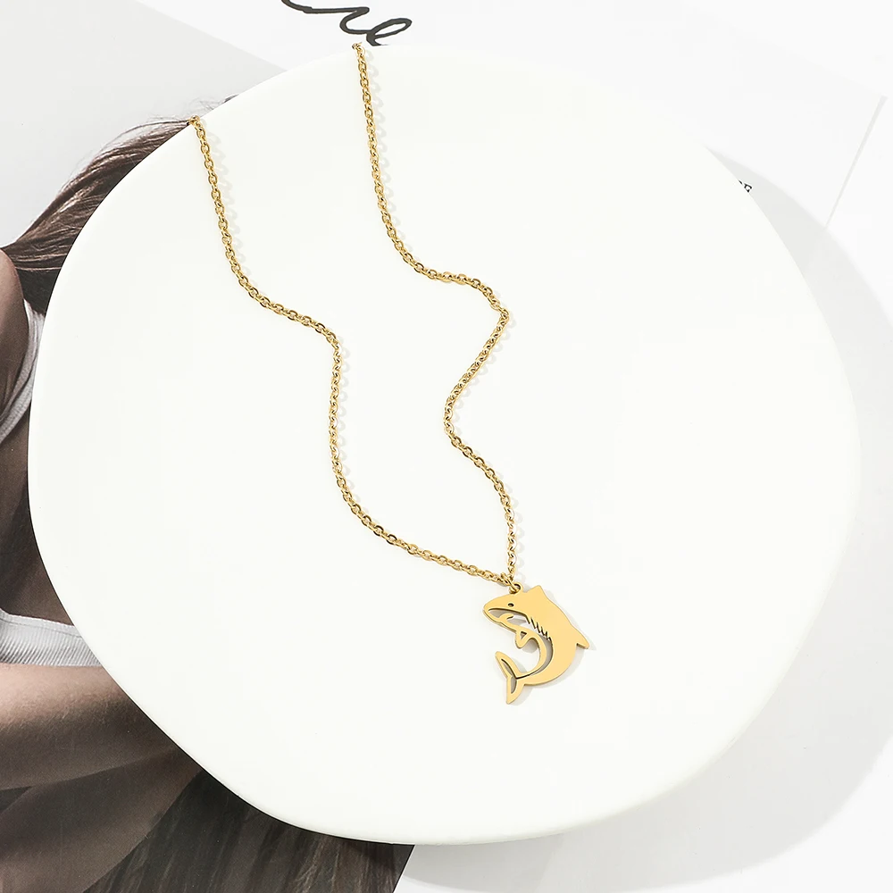 Золотое ожерелье с подвеской в виде Акулы, ювелирные изделия в стиле хип-хоп панк для мужчин, Модная Цепочка на шею из нержавеющей стали, Аксессуары для вечеринок, Подарки . ' - ' . 2