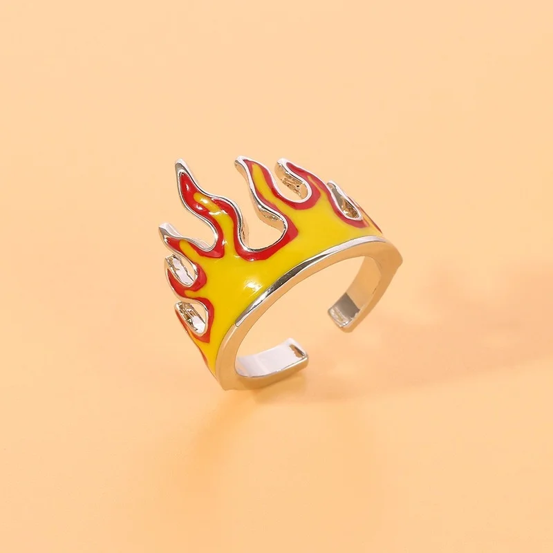 Желто-зеленое кольцо с огненным пламенем для мужчин и женщин, модное крутое креативное открывающее кольцо, подарки для вечеринок, ювелирные аксессуары . ' - ' . 1