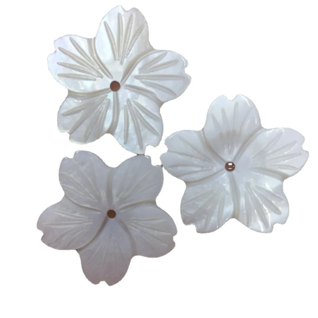 30 шт./лот 25 мм натуральный цветок в виде ракушки нежный белый цветок с пятью лепестками, бусины для изготовления ювелирных изделий, брошь 
