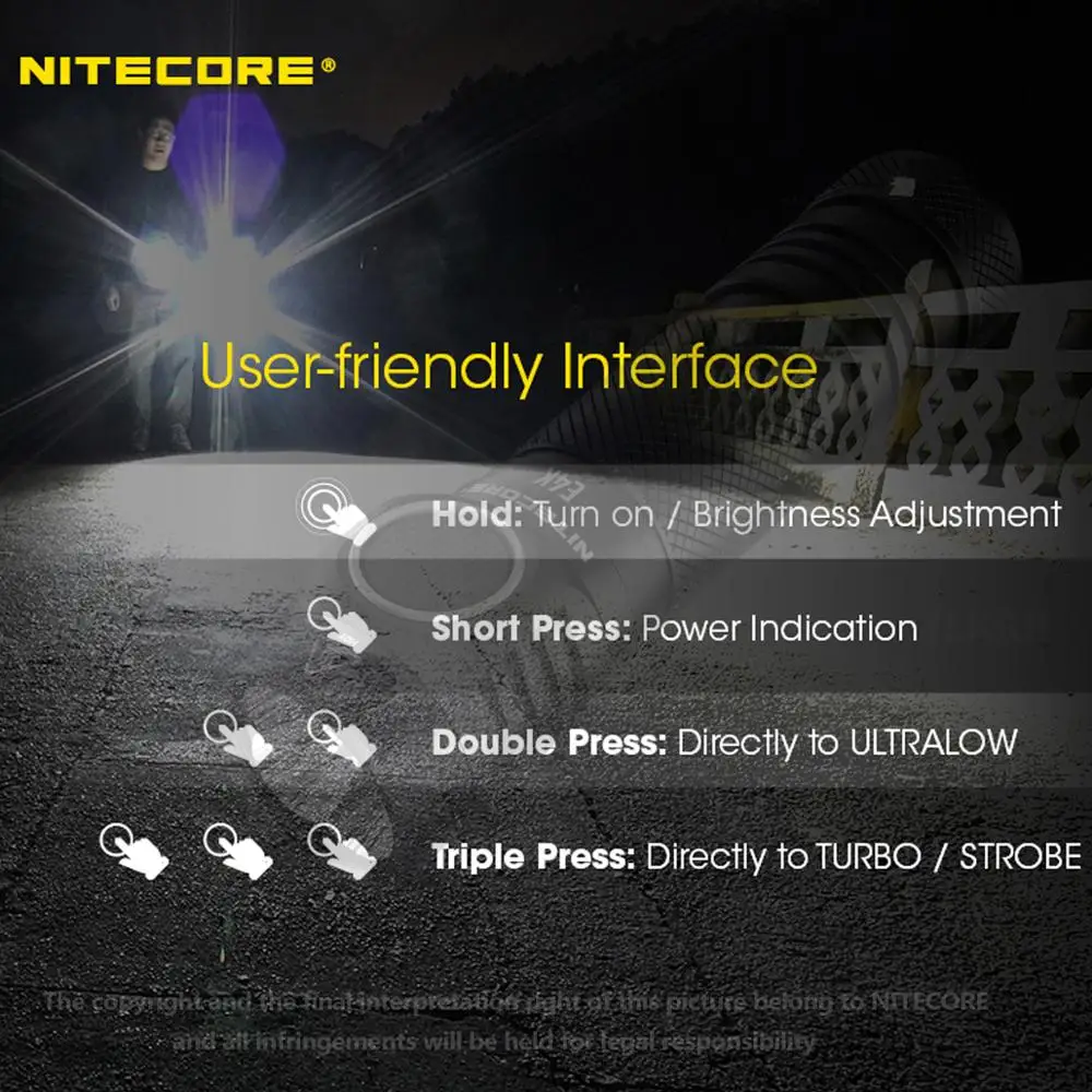 100% Оригинальный NITECORE E4K 4400 Люмен 4 x светодиодов CREE XP-L2 V6 21700 Компактный EDC-фонарик с литий-ионным аккумулятором емкостью 5000 мАч . ' - ' . 3
