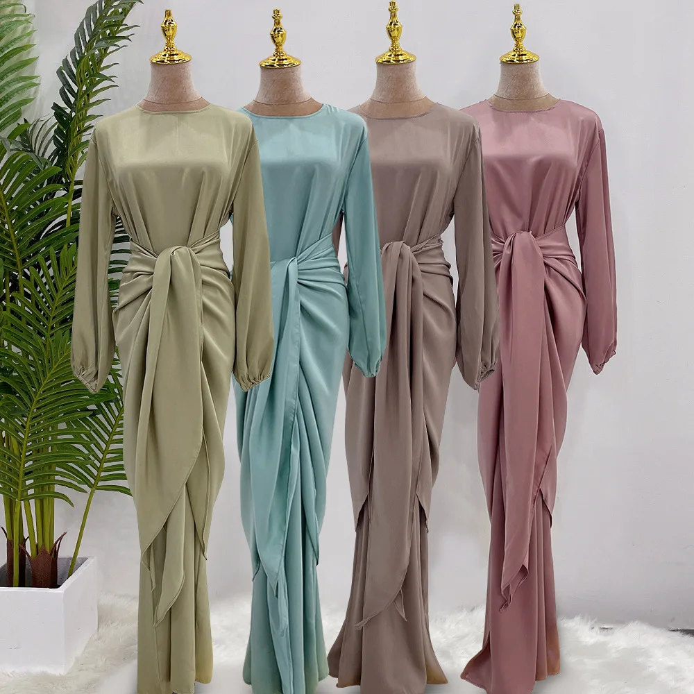 2023 Новый Дубай Абайя Мусульманский Рамадан Вечернее Платье Атласный Комплект из 2 частей Арабские Платья Исламская Одежда для Женщин Eid Скромное Платье . ' - ' . 3