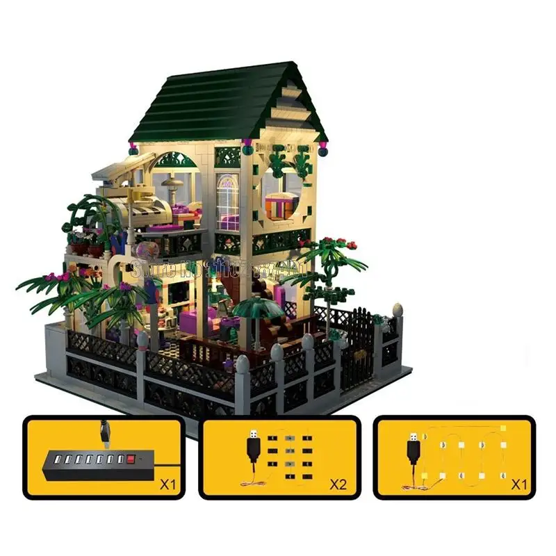 Xb01202 1500 шт. Архитектурный Романтический дом-вилла с подсветкой Usb 2 куклы Строительный блок Игрушечный кирпич . ' - ' . 1