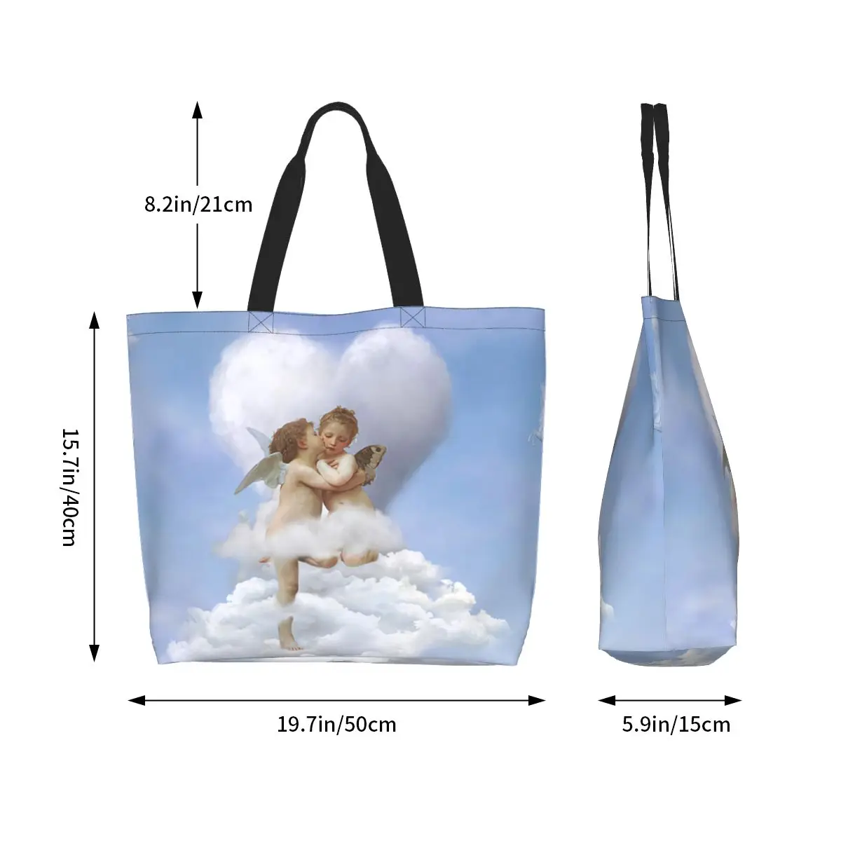 Модная сумка с принтом облаков, поцелуев ангелов, сумка для покупок, Моющаяся холщовая сумка для покупок, сумка в стиле Ренессанс с Херувимом . ' - ' . 4