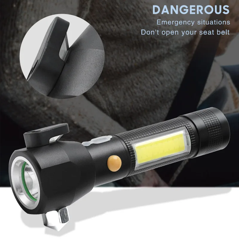 BORUiT Мощный светодиодный фонарик Safety Hammer, 5-режимное освещение, водонепроницаемые факелы, перезаряжаемый фонарь для самообороны в кемпинге на открытом воздухе . ' - ' . 3
