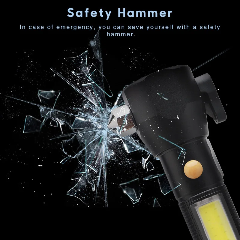 BORUiT Мощный светодиодный фонарик Safety Hammer, 5-режимное освещение, водонепроницаемые факелы, перезаряжаемый фонарь для самообороны в кемпинге на открытом воздухе . ' - ' . 4