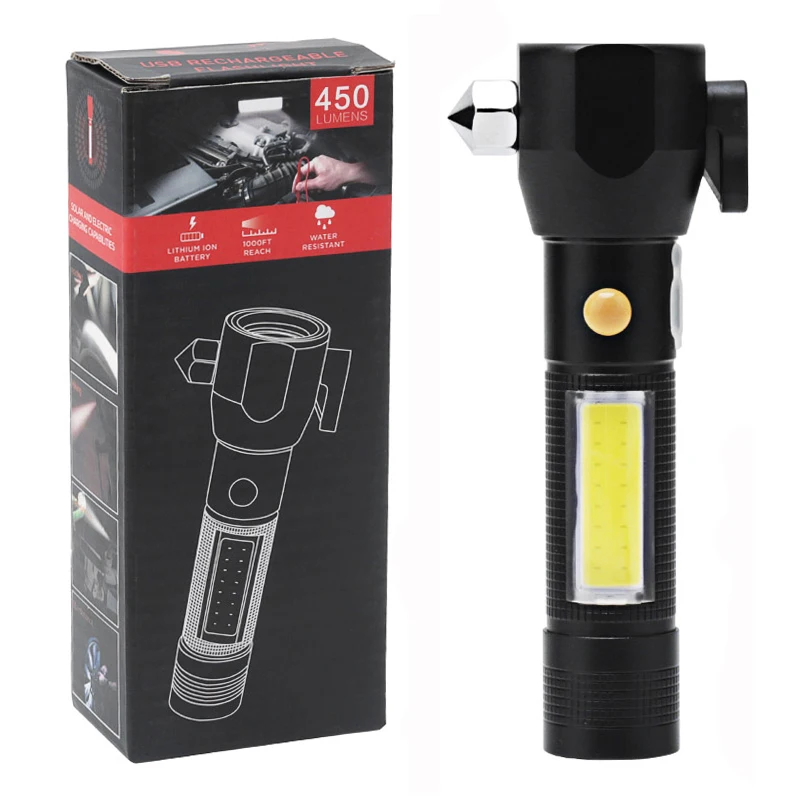 BORUiT Мощный светодиодный фонарик Safety Hammer, 5-режимное освещение, водонепроницаемые факелы, перезаряжаемый фонарь для самообороны в кемпинге на открытом воздухе . ' - ' . 5