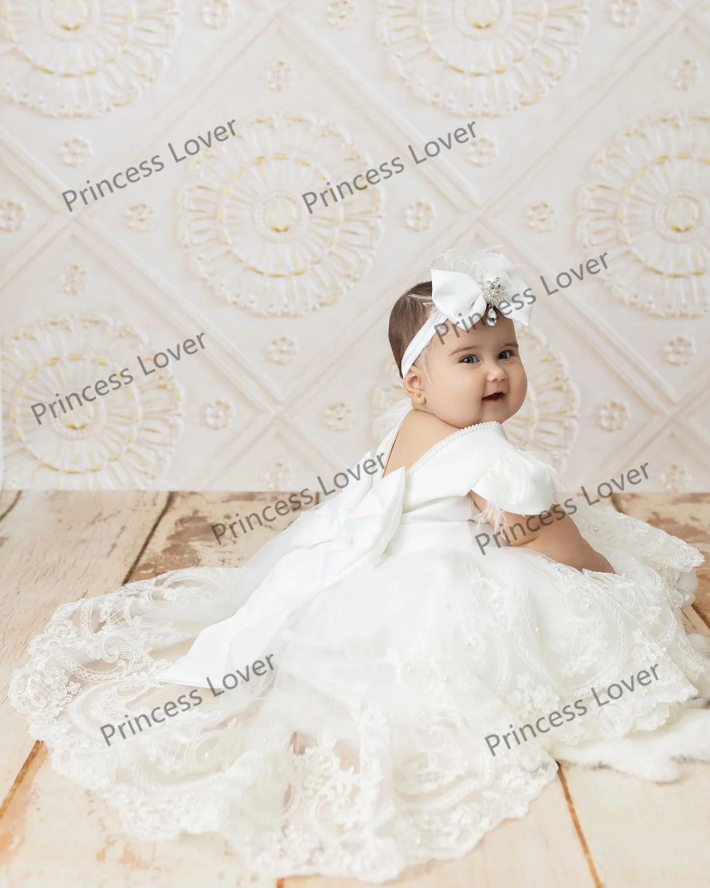 Белые платья в цветочек для девочек с кружевной аппликацией в виде банта, милое платье для крестин для малышей, платье для вечеринки в честь дня рождения с коротким рукавом . ' - ' . 2