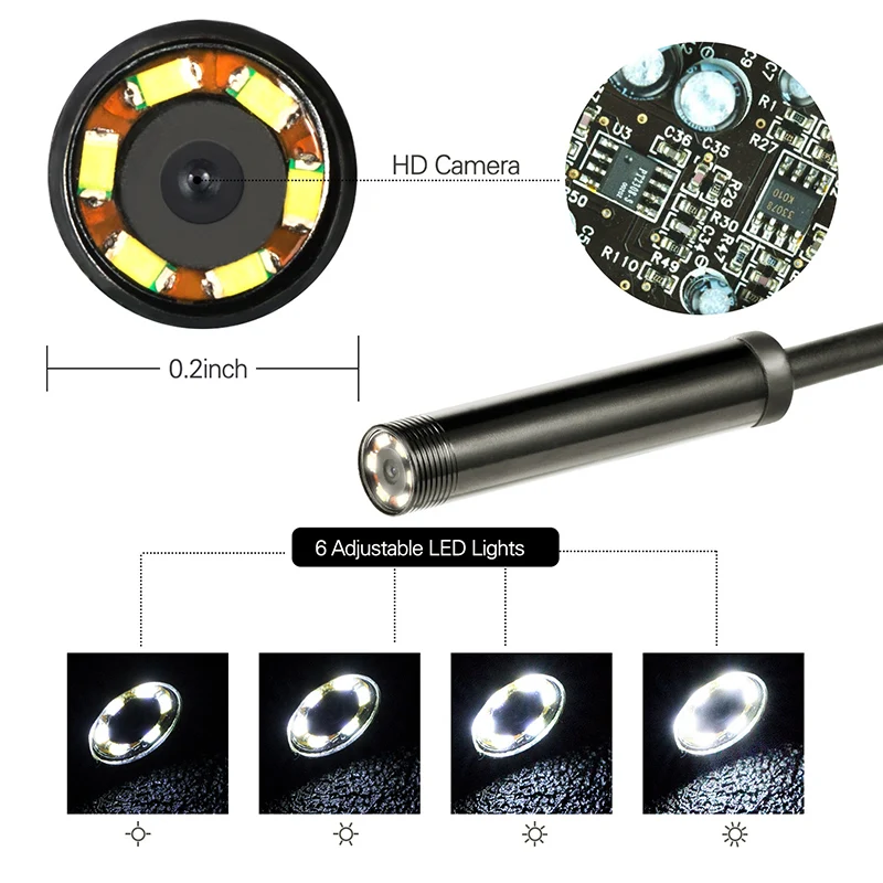 Эндоскопическая камера USB Type-c IP67 Водонепроницаемая 5,5 мм 7 мм 3В1 для мобильных ПК Android с регулируемым светодиодом USB . ' - ' . 0