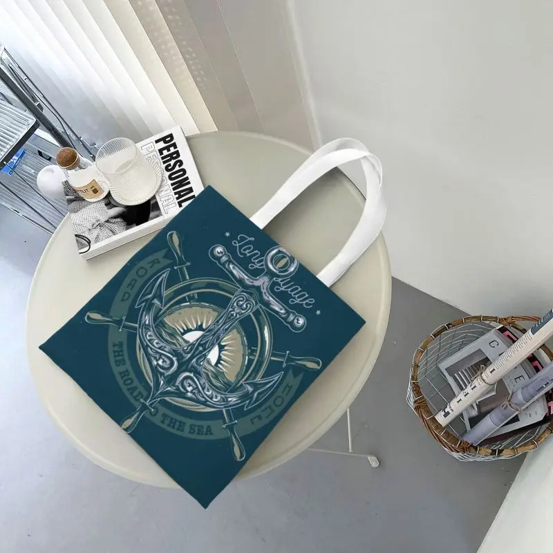 Изготовленные на заказ ретро Винтажные холщовые сумки для покупок с морским якорем, женские прочные сумки для покупок в магазине Sailor Tote . ' - ' . 5