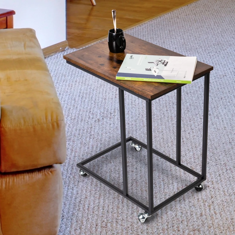 Приставной столик С-образной формы, Винтажный диван-кушетка на колесиках, Промышленная прикроватная тумбочка с металлическим каркасом для гостиной . ' - ' . 3