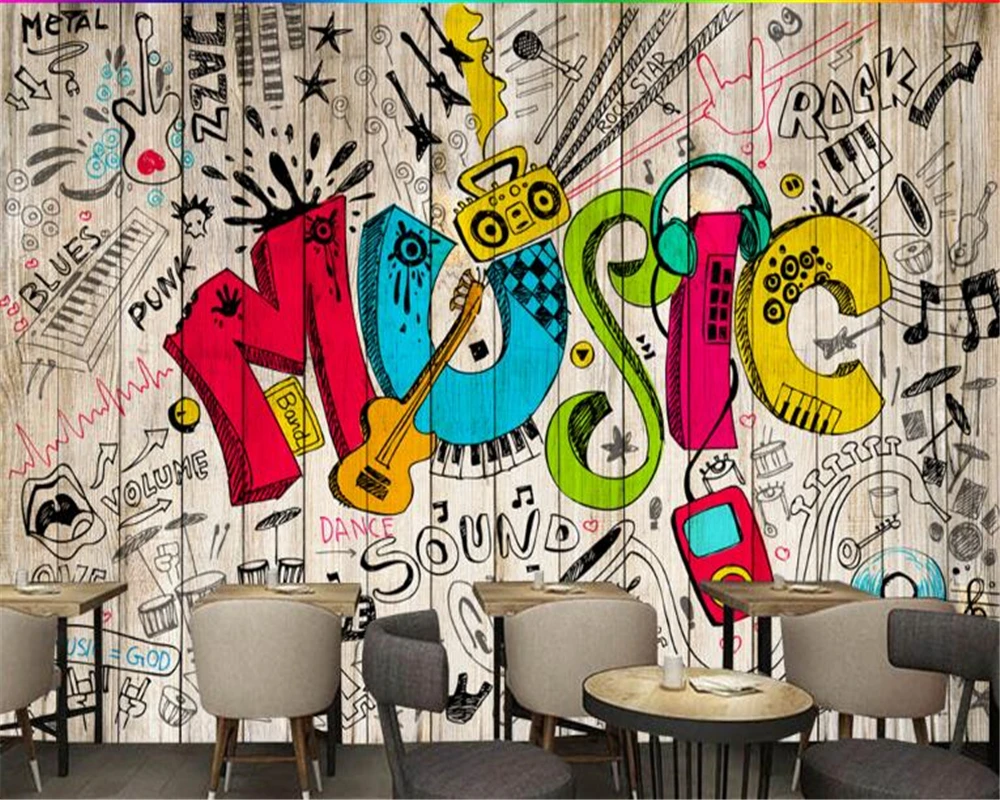 beibehang papel de parede 3d Ретро винтаж hudas beauty рисованные каракули музыкальный бар кафе фоновые обои для гостиной . ' - ' . 0