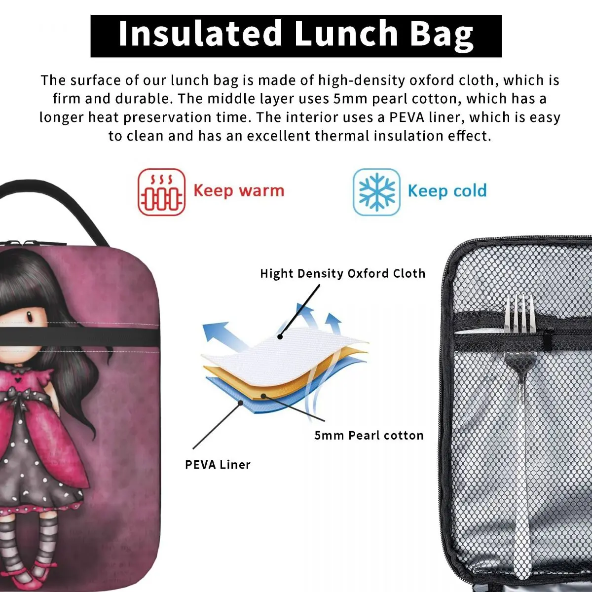 Кукла Санторо Горжусс Термоизолированная сумка для ланча Женская аниме Девушка Переносная сумка для ланча для школы Офиса Коробка для еды на открытом воздухе . ' - ' . 3