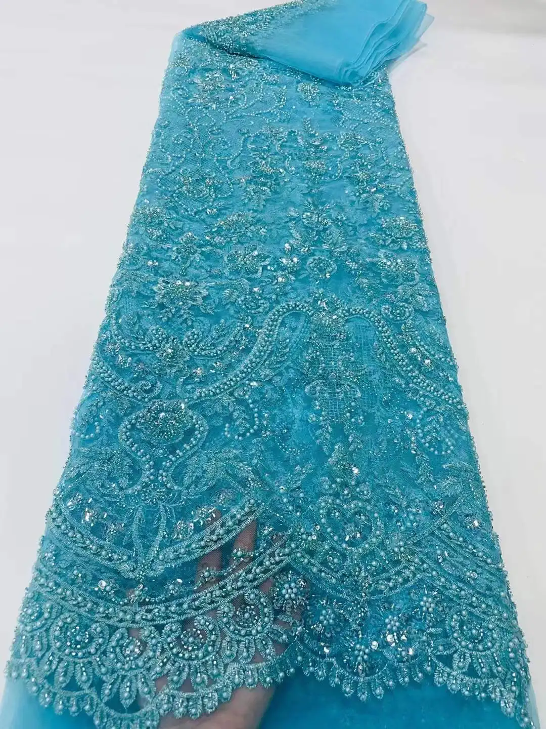 Роскошная высококачественная французская кружевная ткань с бисером 2023, новейшая африканская кружевная ткань с пайетками для пошива свадебных платьев . ' - ' . 0