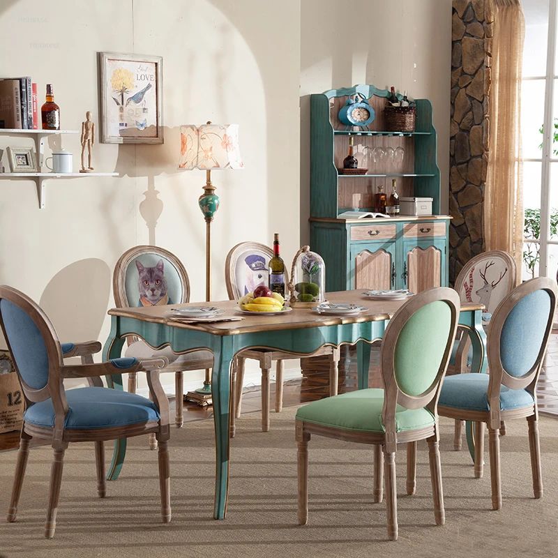 Американские обеденные столы и стулья из массива дерева, домашняя кухня, мебель для обеденного стола в маленькой квартире, Французский набор для столовой в стиле ретро . ' - ' . 0